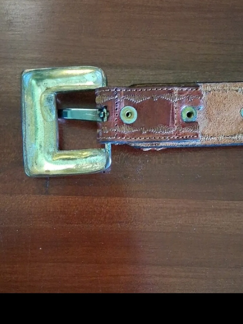 VTG Doppia Vita Western Leather Brown Stitch 80s MCM Italy Buckle 80/30
